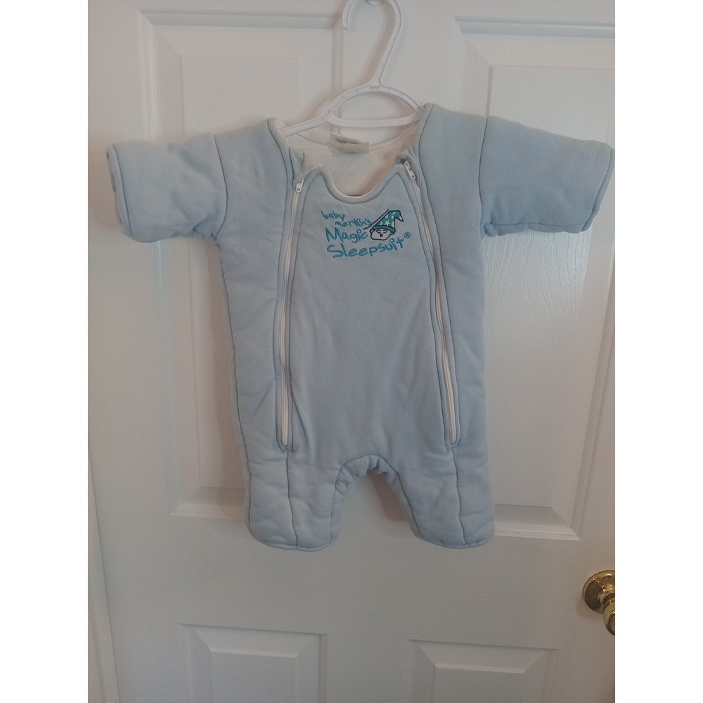 Baby Merlin's Magic Sleep Suit Blue Infant 3-6‎ Months Zip Up Stained Collar